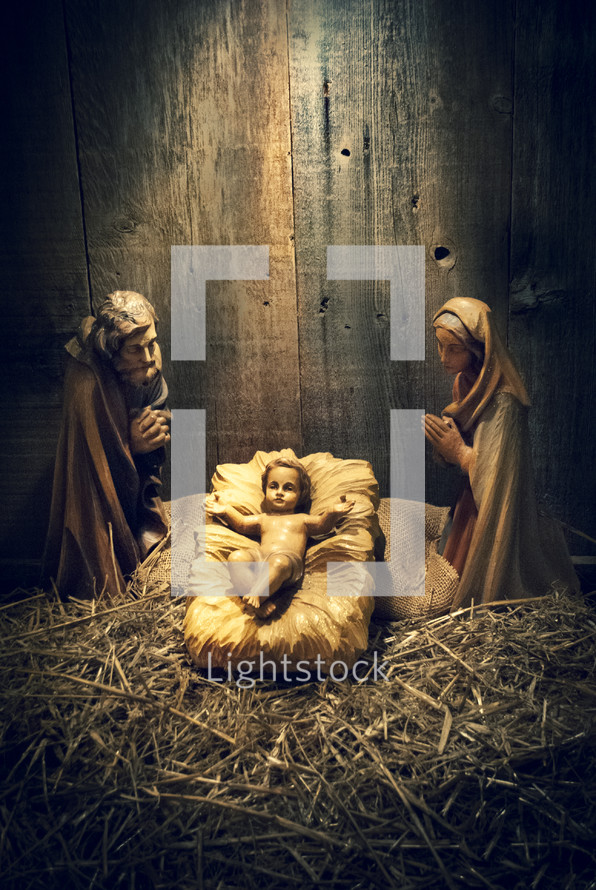 Wooden nativity scene