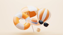 Loop animation of beach umbrellas and resort theme, 3d rendering.
