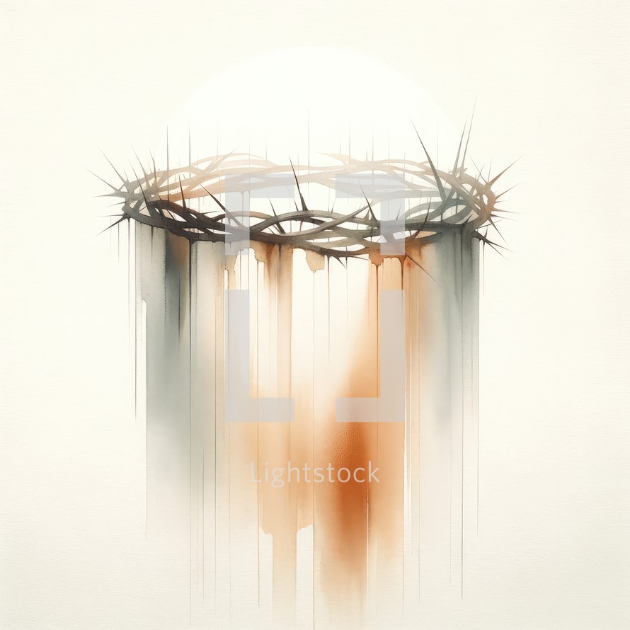 Crown of thorns on a watercolor background. Christian symbol.