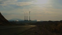 Triple smoke stacks from an electricity power generator plant