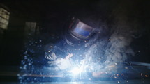 Slow motion of welding process. close up