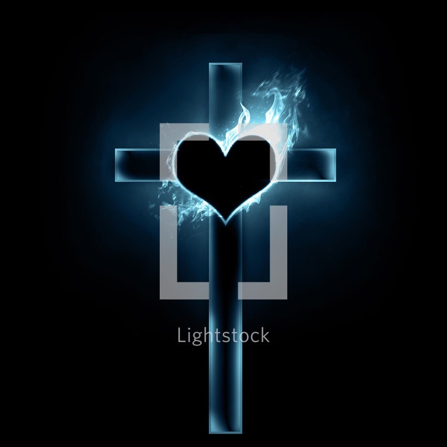 glowing heart and cross 