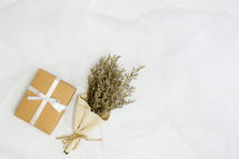 gift and bouquet of dried flowers 
