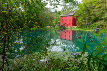 red water mill and pond 