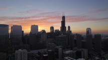 Sunrise Over Chicago Skyline Drone Aerial Sunset Sky