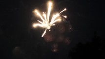 Closeup of fireworks exploding against black sky on the Fourth of July