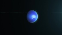 Blue Neptune Planet Rotating In The Dark With Ring And Sun Revealed. animation, zoom-out	