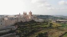Aerial view of Mdina skyline, a fortified city in Malta.