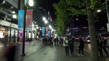 Hyperlapse of walking along street in night Seoul