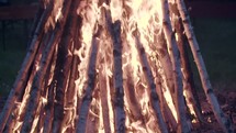 intense flames in a bonfire 