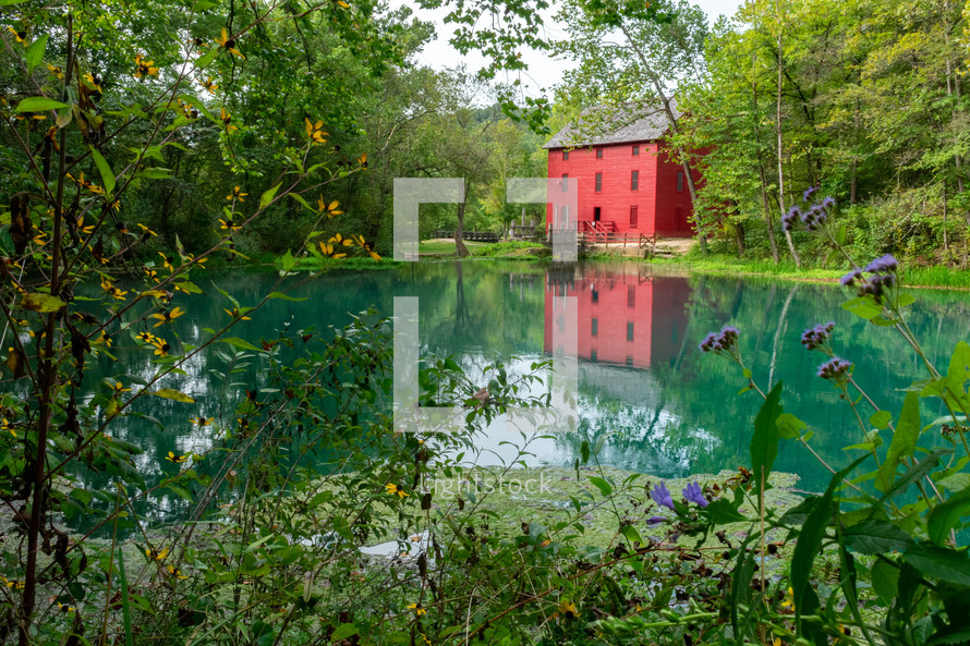 red water mill and pond 