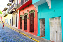 The narrow, colorful, cobblestone streets of Old San Juan, Puerto Rico