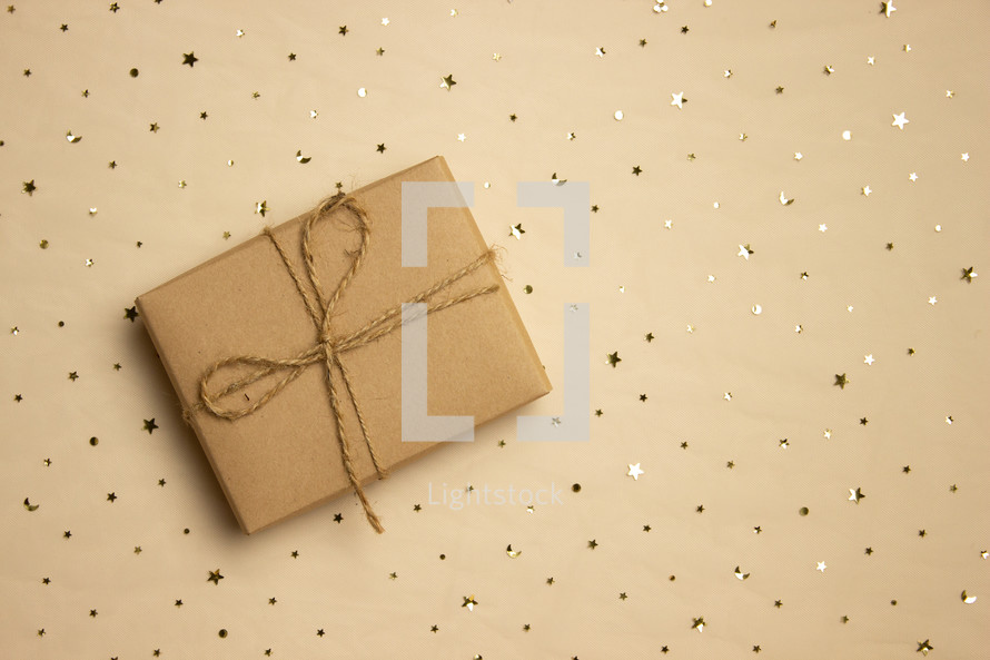 wrapped gift on tan 