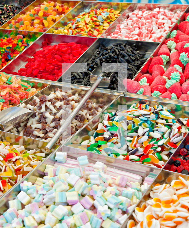 Candies shop with mixed colorful jelly