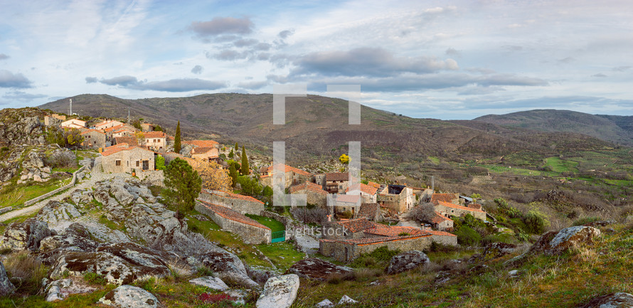 Panoramic view of Trevejo, Caceres, Extremadura, spain