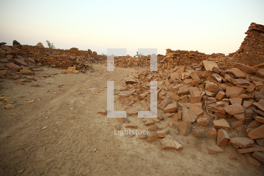 ruins, stacked, piles, stones, rocks, crumbling, walls
