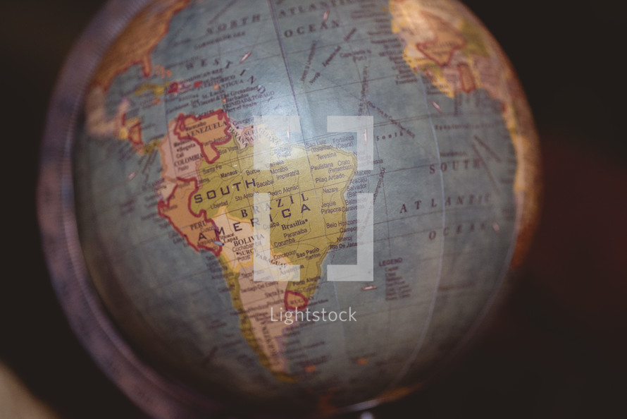 South America on a globe 