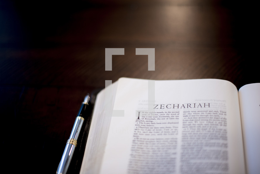 Bible opened to Zechariah