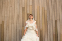 bride looking up