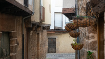 flowerpot made with coconut on street of San Martin de Trevejo,