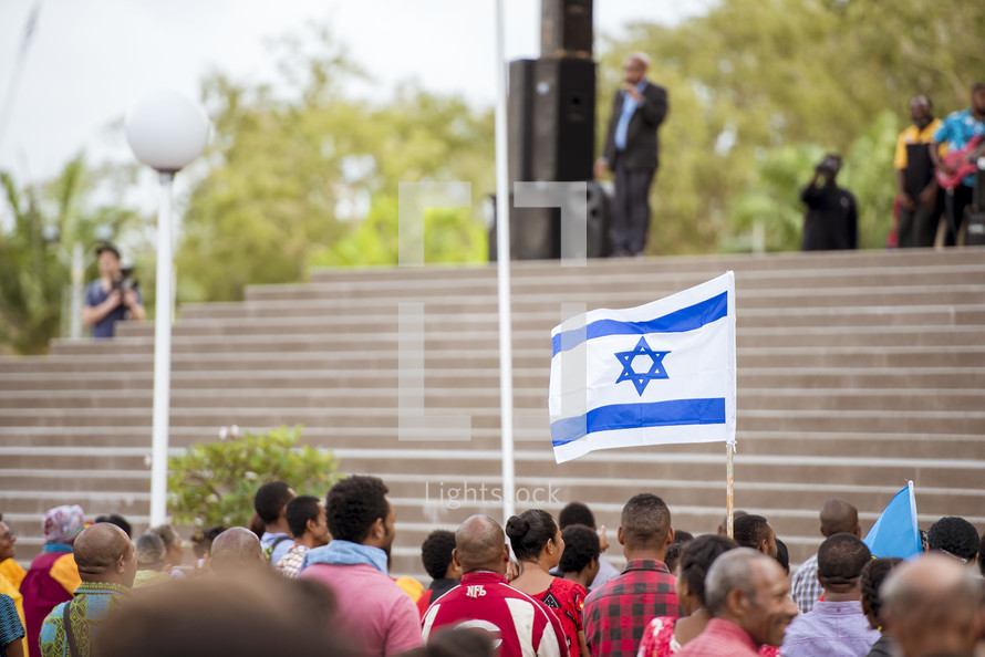 Israeli flag in a crowd 