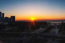 sunrise over a city