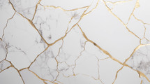 Kintsugi style background with white marble and gold inlay. 
