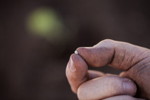 a hand holding a mustard seed 