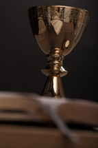 chalice and open Bible at Eucharist 
