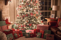 gifts under a Christmas tree