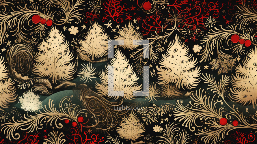 Ornate gold and red holiday background. 