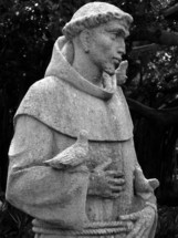 A statue of Saint Francis, the patron saint to the animals that ministered to birds and animals and wildlife. 