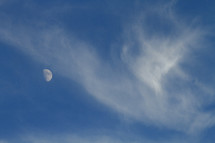 Cloudy skies and day moon