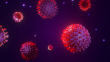A colorful and dynamic 3d render of a coronavirus (COVID-19). 