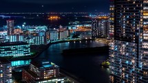 Time-lapse of boats moving through Tokyo Bay at night from Toyosu, Tokyo, Japan