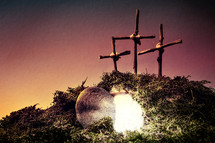 three crosses and empty tomb 