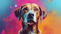 Close-up portrait of a dog with colorful vibes. Wildlife animals.