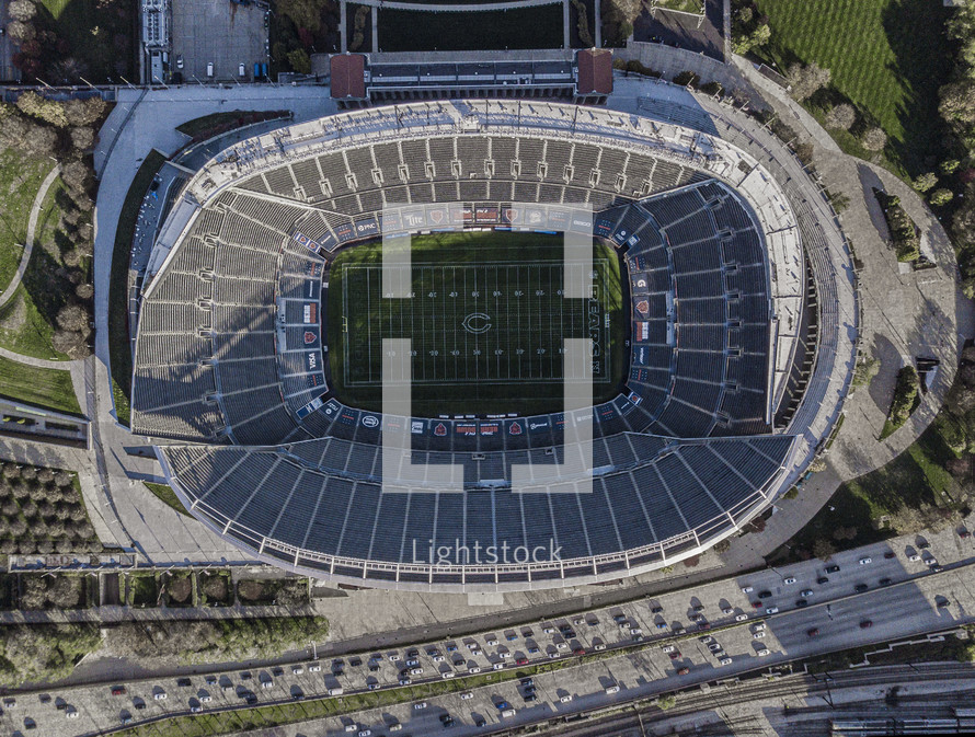 aerial view over a stadium 