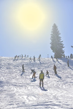 skiing on ski slopes 