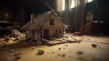 Old abandoned broken toy home. Broken family concept. 