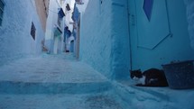 Narrow Street Alleyway Maze in Chefchaouen Chaouen The Blue Pearl City in the Rif Mountains of northwest Morocco