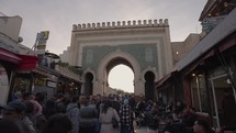 Bab Bou Jeloud Boujloud - Triple Arched Moorish Blue Gate Entrance to the Medina Old City in Fes Fez, Morocco