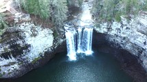 aerial view over a waterfall 
