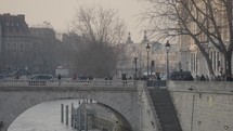 Pont Saint-Michel St. Michael's Bridge River Seine during Sunset Paris, France