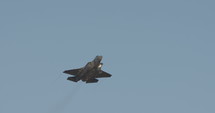 Israeli air force F-35 stealth fighter flying at high speed during an airshow.