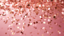 Square falling confetti on pink background. 