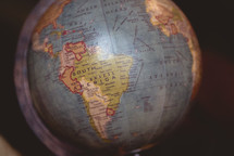 South America on a globe 