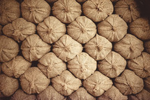 stacked burlap sacks 