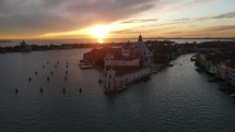 Drone footage of Venice, Italy at sunset.