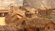 thatched roof huts in a Village in India 